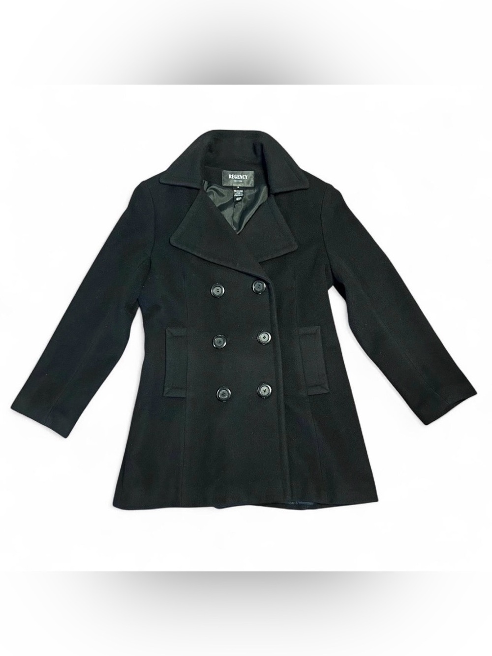 Black Double-Breasted Wool Peacoat